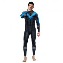 Superheld Herren Cosplay Cool Blau Schwarz Strumpfhosen Muskel Bodysuit Anzug Karneval Party Rollenspiel Strumpfhosen