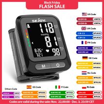 Sejoy Vollautomatisches Handgelenk-Blutdruckmessgerät, BP-Monitor, LED-Blutdruckmessgerät, 2 x 60 Speicher für Zuhause