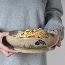 Japanischen Stil 9 Zoll Retro Keramik Suppe Schüssel Haushalt Ramen Nudel Schalen Kommerziellen Eingelegten Kohl Fisch Große Schüssel