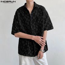 Incerun Tops 2024 Herren hemden Blume Jacquard koreanischen Stil Revers Kurzarm Kleidung Streetwear lose modische Bluse S-5XL