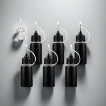 5 pz 10 ml-120 ml Bottiglia di colla vuota con punta dell'ago con tappo nero Strumento Quilling fai da te Contenitori contagocce liquidi Anelli in silicone