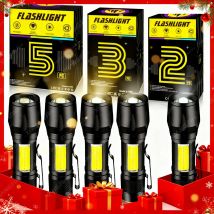 Zoomable Flashlight, COB Camping Lantern,Rechargeable Mini Torch Light, Ideal Gift for Kid,Outdoor Emergency Gear w/ Pen Clip