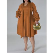 XL-5XL plus size elegantes Midi kleid 2024 Herbst Frauen Bohemian Kleid lässig Langarm Verband Robe schwarz Overs ize Kleid