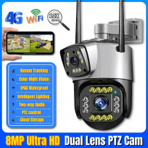 Dual Lens 4G Kamera 8MP 4K Wireless Outdoor Farbe Nachtsicht PTZ CCTV Smart Sicherheit Hause Überwachung V380 WiFi IP Kameras