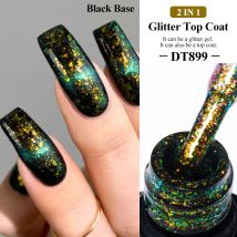 MEET ACROSS 7ml Sparkly Glitter Top Coat Gold Foil Effect Nail Art Gel Nail Polish Soak Off Semi Permanent Varnish For Nails DIY
