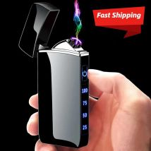 Elektrisches Touch-Sensor-Feuerzeug aus Metall für den Außenbereich, winddicht, Dual-Arc-LED-Anzeige, flammenloses Plasma-USB-wiederaufladbares Hochleistungsfeuerzeug