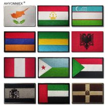 AHYONNIEX 1PC Tessuto Bandiera Patch Albania Perù Spagna Armonia Cipro 3D Adesivo Per Giacca Jeans Abbigliamento FAI DA TE