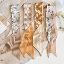 4 stücke Dünne Tasche Band Schals für Frauen Mode Druck Weiche Satin Haarband Foulard Halstuch Weibliche Krawatte Haar Schal