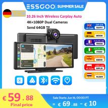 ESSGOO 10.26" Wireless CarPlay & Android Auto Dash Cam ADAS 4K DVR Bluetooth Audio AUX GPS Navigation Dashboard Video Recorder