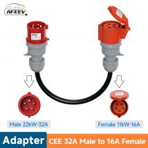 AFEEV Ladeadapter für Elektrofahrzeuge, Konvertierung von 22 kW auf 11 kW, 32 A Stecker auf 16 A Buchse, CEE-Adapter, 5-polige Buchse, Verlängerungskabel