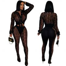 Sexy Mesh Durchsichtig Frauen 2-teiliges Outfit-Set 2025, neue weibliche Streetwear-Kleidung, langärmeliges Crop-Top und dünne Hosenanzüge
