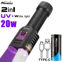 2in1 20W UV + Weißes Licht Hochleistungs-Taschenlampe 365nm USB-Aufladung Schwarzlicht Geld Erz Haustierflecken Leckage Marker Detektorlampe