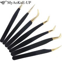1 stücke schwarz gold edelstahl wimpern verlängerung pinzette augenbrauen clips hochpräzise matte wimpern heben pinzette make-up-werkzeug