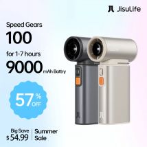 Przenośny ręczny wentylator Turbo JISULIFE, 100 regulowanych prędkości wiatru, akumulator 9000 mAh, wyświetlacz LED, kemping na świeżym powietrzu