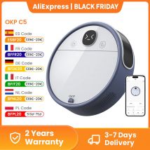 Aspirapolvere robot OKP C5 con videochiamata in tempo reale, aspirazione potente 6800 Pa, controllo Wi-Fi/App/Alexa, ricarica automatica