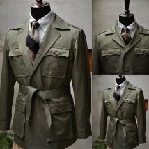 Tuta da uomo da viaggio Blazer colletto con fiocco verde militare fibbia monopetto abbigliamento da lavoro Bussiness Costume da sposa taglia colore