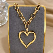 316L Edelstahl Gold Silber Farbe Halskette für Frauen Glänzend Punk Große Hohle Herz Anhänger Halsketten Valentinstag Geschenke