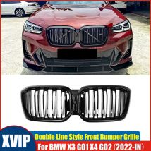 Xvip glänzend schwarz ersatz vorne oben grill doppel linie vorne nieren gitter für bmw x3 g01 x4 g02 2022-in front stoßstangen gitter