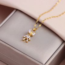 Süße sexy Zirkon Kristall kleinen Bären Anhänger Halskette für Frauen leichte Luxus weibliche Edelstahl Halskette Schmuck Großhandel