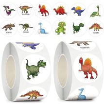 100-500 szt. naklejek z dinozaurami o średnicy 2,5 cm, naklejki nagrody dla nauczycieli, artykuły szkolne, naklejki motywacyjne ze zwierzętami w rolce do użytku domowego.