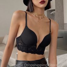 Cinoon Frauen sexy Push-up Hochzeit BH Französisch Spitze Deep V Dessous für Damen dünne atmungsaktive nahtlose Unterwäsche