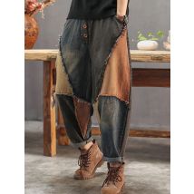 Spring and Autumn 2022 New Color Contrast Patch Harun Jeans Large Loose Vintage Washed and Worn Down Pants Fashion