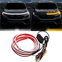 Striscia di luce di marcia diurna a LED dinamica gialla bianca 12V per strisce di fari automatici universali per auto Scansione di luci decorative per cofano auto