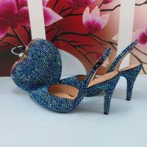 Mode blau lila ab bling spitzen Zehen Hochzeits schuhe und Tasche Frau hohe Pumps dünne Ferse Party Schuhe Sling backs Schuh tasche Set