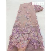3D Blumenstickerei Spitze Lila Blume Perlen Stoff Spitze Hochzeitskleid Gold Französische Spitze Pailletten Tüll Spitze zum Nähen KB2932