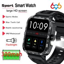 Neue 1,95 "HD Bildschirm Männer Outdoor Sport Blue Tooth Anruf Smart Uhr LED Taschenlampe Smartband Wasserdichte Gesundheit Musik Smartwatch
