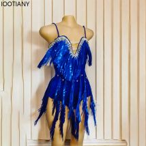 High-End-Anpassung Frauen sexy blau Latin Tanz kleid V-Ausschnitt Quaste Latin Jazz Tanz Performance Set Bar Gogo Sänger verkleiden