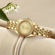 Fashionable Simple Light Luxury Round Dial Steel Band No Number Women's Quartz Watch Jewelry Set of 5, Suitable for Holiday Gift