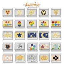 Hapiship Romantische Regenbogenfarbe Herz Blume Flügel Italienische Charm Links Passend für 9mm Edelstahl Armband Schmuck DIY Herstellung DJ481