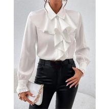 Frühling Herbst Shirts Mode Weiß Rüschen Elegante Bluse Tops Frauen Neue Langarm Revers Frau Hemd Solide Büro Damen Tops