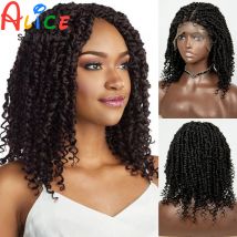 14 Zoll synthetische Box geflochtene Perücke 9x6 Spitze vorne farbige Leidenschaft Twists Perücken lockige Enden kurze Twist Flecht Perücke für Frauen