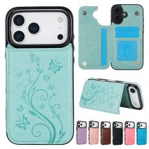 Wallet Butterfly Press With Card Slot Double Buckle Stand Flip Leather Case For iPhone 17 Pro Max Air 16e 16 Plus 15 14 13 12 11