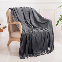 Good Nite Flauschig Grau Fleecedecke - Fransen-Design, Ideal für Sofa/Stühle/Betten, 127x152 cm Wohndecke