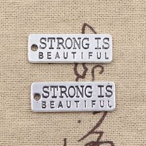 15pcs Charms Strong Is Beautiful 10x27mm Antique Bronze Silver Color Pendants DIY Making Findings Handmade Tibetan Jewelry