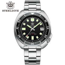 Zegarek męski SD1970 Steeldive, tarcza Sunray, frezowana bransoleta z zapięciem, koperta 44mm, wodoszczelność 200M, mechanizm NH35, model Turtle, z ceramiczną lunetą.
