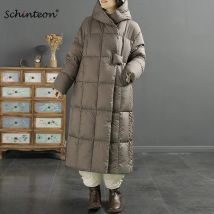 Schinteon Frauen Daunen jacke lässig locker über Größe Herbst Winter warme dicke lange Outwear mit abnehmbarer Kapuze einfarbig Mantel