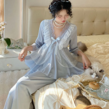 Frauen 2 Stück Pyjamas Set Französisch Palast Stil Prinzessin Nachtwäsche Pyjamas Anzug Frühling Sommer Halbarm Hose Homewear Lounge wear