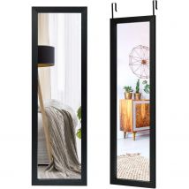 Langer Vertikaler Schlafzimmerspiegel, Wandspiegel mit Eisenrahmen und 2 Haken Wandmontierter Spiegel 120x37CM, Schwarz