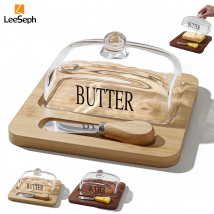 Leeseph Bambus-Butterschale mit Glasdeckel und Ausstecher, wiederverwendbare Butter-Aufbewahrungsschale, Butterkoffer, Butterbehälter, Küchenwerkzeug