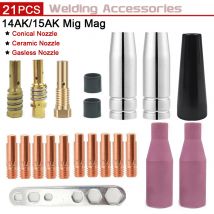 21Pcs 14AK/15AK Gasless Nozzle Tips Welding Kit Flux Core Gasless Nozzle Welding Tips Replacement for MIG Welder Welding Tools