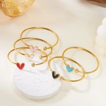 Edelstahl Liebe Herz Form Offenes Armband Für Frauen Vergoldet Kristall Zirkon Exquisite Offene Armreif Wasserdicht Schmuck