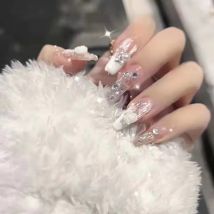 10 Stück handgemachte Nagel gefälschte Nägel rhine diamonds abnehmbare rosa Schmetterling lange Sarg Stiletto Fersen nägel volle Abdeckung des Nagels