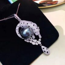 MeiBaPJ 11-12mm Big Black Leopard Natürliche Perle Mode Anhänger Halskette 925 Sterling Silber Feine Hochzeit Schmuck für frauen