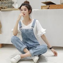 Denim Overalls Frauen Frühling Grundlegende Gewaschen Blau Overalls Outwear Büro Dame Frauen Elegante Lange Hosen Strampler Weibliche Casual