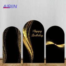 AIBIIN Geburtstag Bogen Hintergrund Abdeckung Schwarz Gold Schimmer Geburtstag Party Decor Frauen Männer Kuchen Photozone Fotografie Hintergrund
