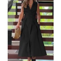 ZANZEA Stilvolle Solide OL Arbeit Midi Kleid Frauen Sommer Kleid Mode V-ausschnitt Party Vestidos Elegante Büro Dame Ärmelloses Sommerkleid